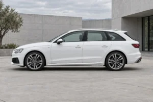 White Audi A3, side profile