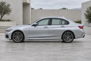Silver BMW 3 Series, side profile