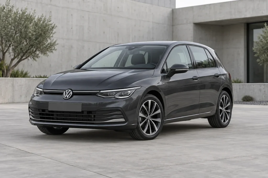 Grey Volkswagen Golf, front three-quarter view